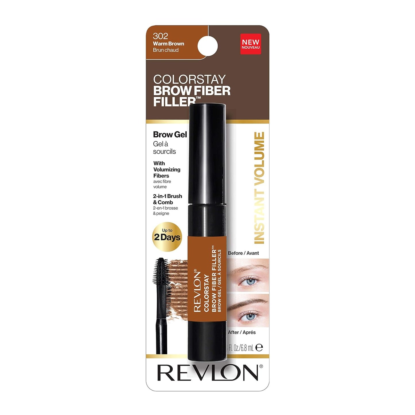Revlon ColorStay Brow Fiber Filler Eyebrow Gel Warm Brown 0.23 oz CS #10896 – (6 & 12 Pack)
