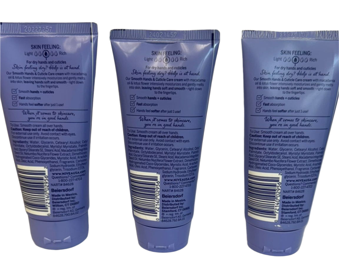 Nivea Hand Cream Smooth Hands And Cuticle Care 2.6 Oz (3 Pack)
