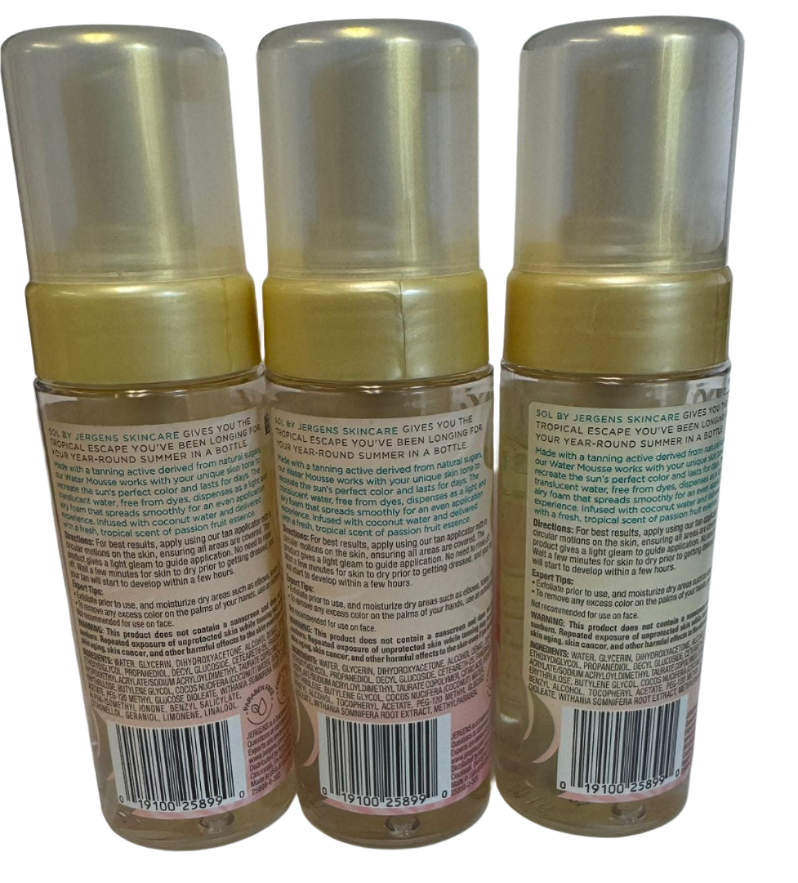 Sol By Jergens Sunless Tanning Med Water Mousse 5Oz (3 Pack)