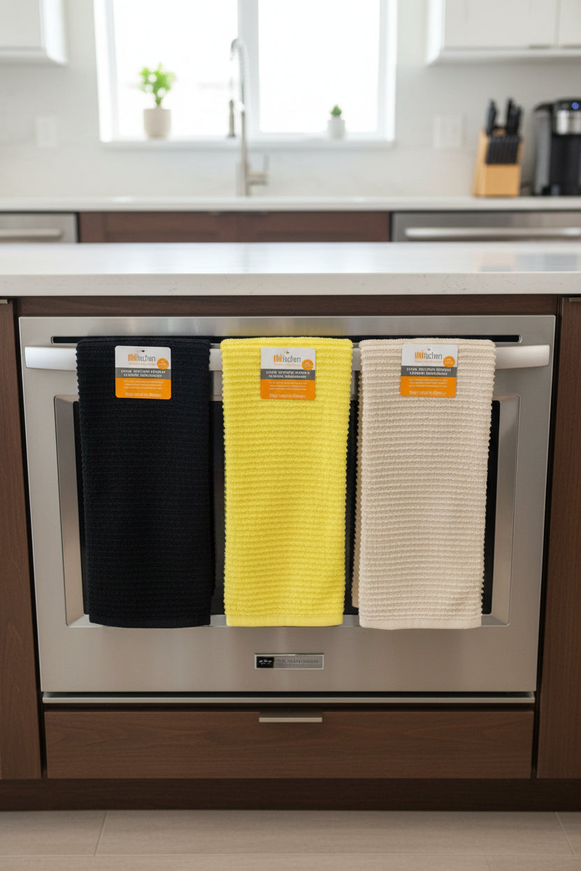 MU Kitchen Ridged Cotton Dishtowels – Assorted Pack of 3