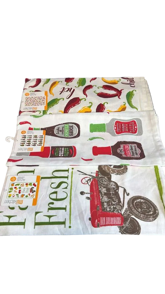 MU Kitchen Designer Print Kitchen Towel Set – Assorted Pack of 3