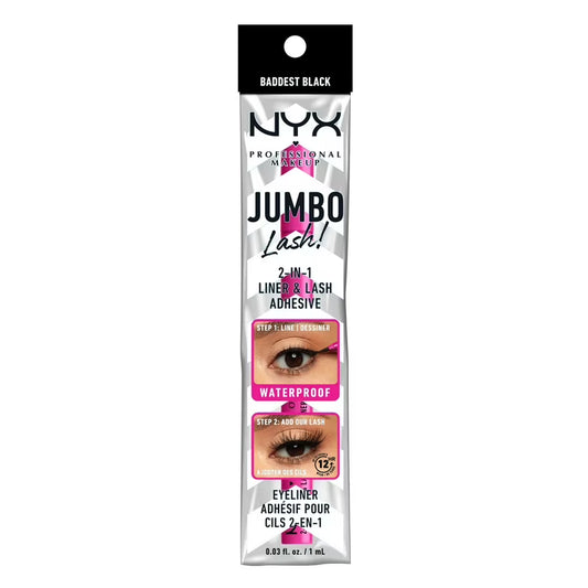 NYX Jumbo 2‑in‑1 Liner & Lash Adhesive – Baddest Black (3 & 6 pack)