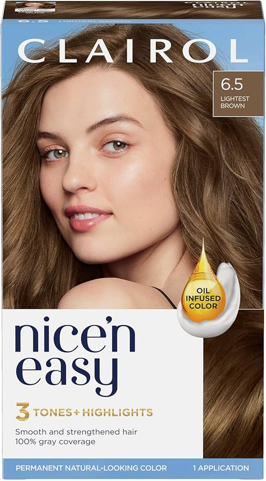 Clairol Nice’n Easy Permanent Hair Color – 6.5 Lightest Brown (3,6, or 9 Pack)