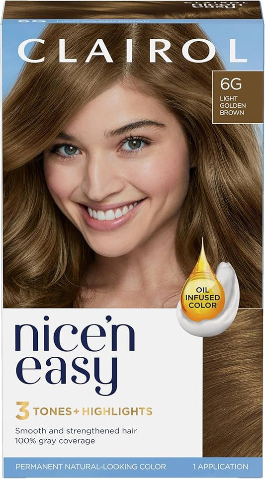 Clairol Nice’n Easy Permanent Hair Color – 6G Light Golden Brown (3,6, or 12 Pack)