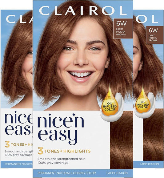 Clairol Nice’n Easy Permanent Hair Color – 6W Light Mocha Brown (3,6, or 9 Pack)