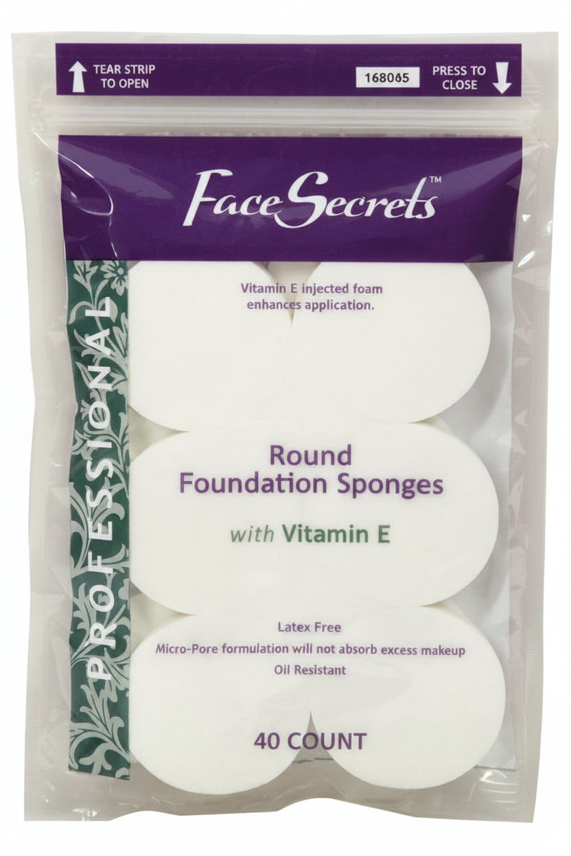 Face Secrets Vitamin E Round Foundation Sponges – 40 Count (pack of 6)