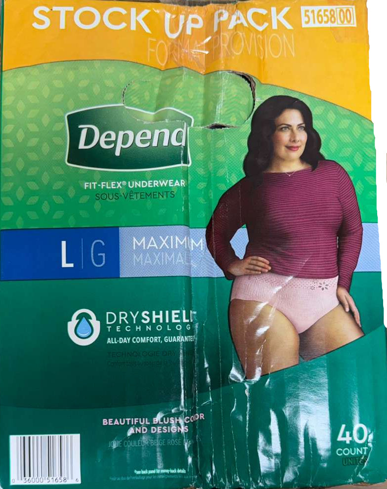 Depend Fresh Protection Adult Incontinence & Postpartum Underwear For Women-L-Blush-40ct (Packaging is slightly damaged!)