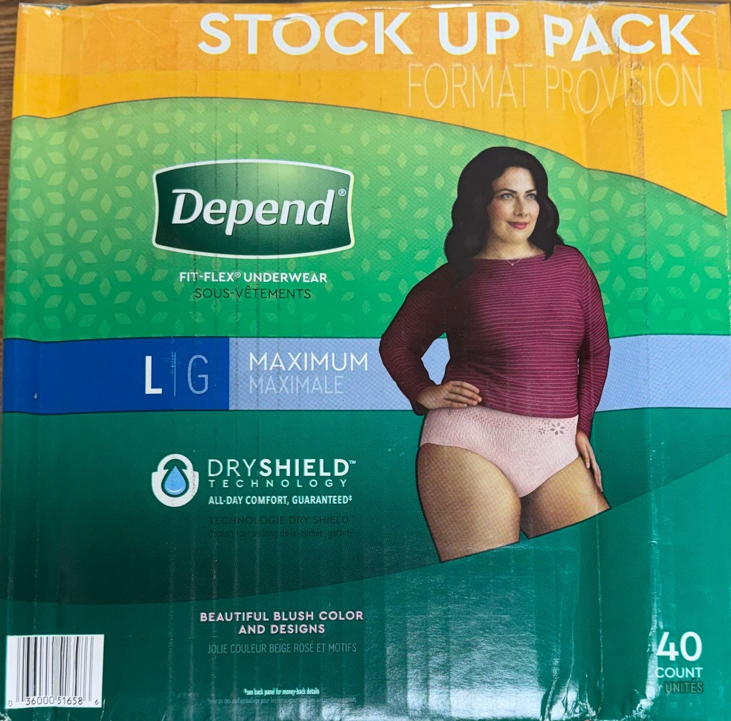 Depend Fresh Protection Adult Incontinence & Postpartum Underwear For Women-L-Blush-40ct (Packaging is slightly damaged!)