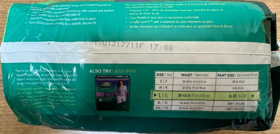 Depend Maximum Absorbency Underwear for Women – Large 17 Ct (Packaging is damaged!)