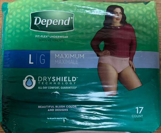 Depend Maximum Absorbency Underwear for Women – Large 17 Ct (Packaging is damaged!)