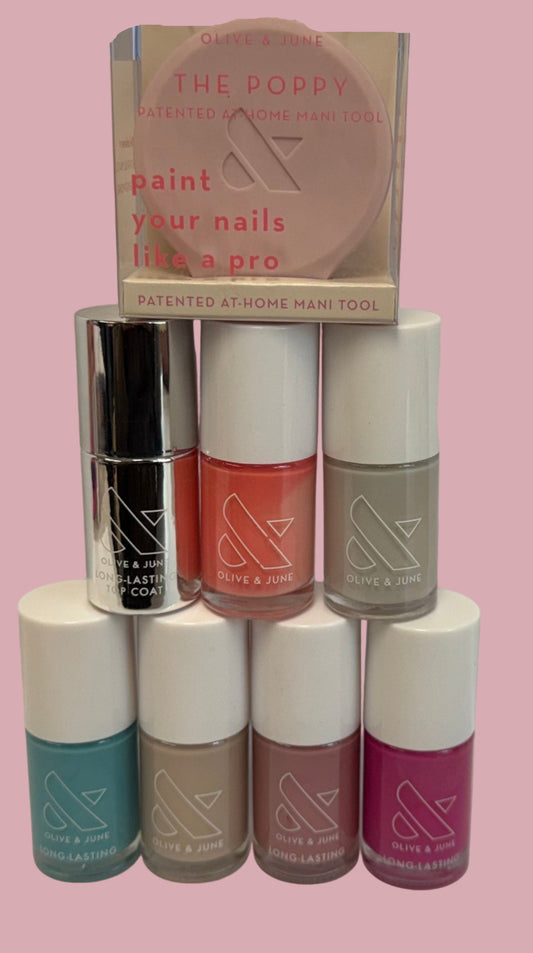 Olive & June Nail Polish Set with Long-Lasting Top Coat + The Poppy Mani Tool
