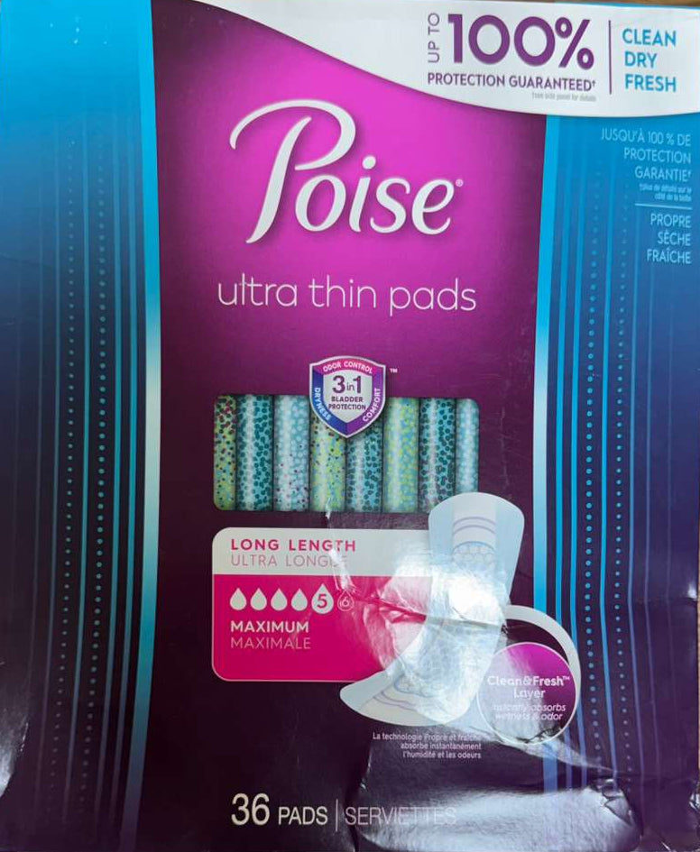 Poise Ultra Thin Incontinence & Postpartum Pads – Maximum Absorbency, 36 ct (Packaging is slightly damaged!)