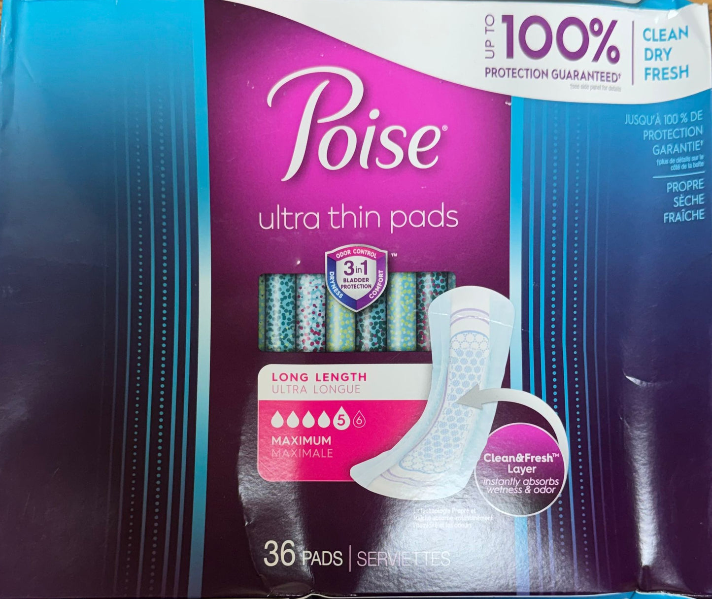Poise Ultra Thin Incontinence & Postpartum Pads – Maximum Absorbency, 36 ct (Packaging is slightly damaged!)