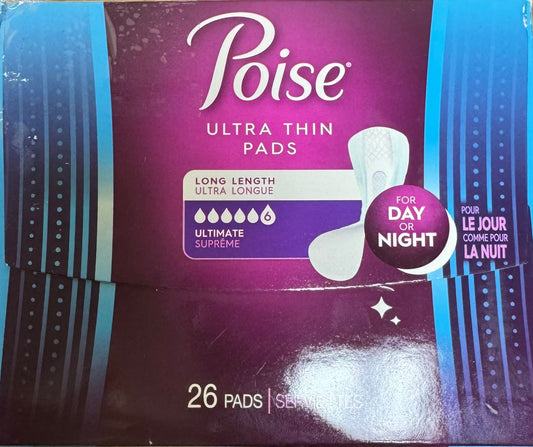 Poise Ultra Thin Incontinence / Bladder Control Pads – Ultimate Absorbency, Long Length, 26 ct (Packaging is slightly damaged!)