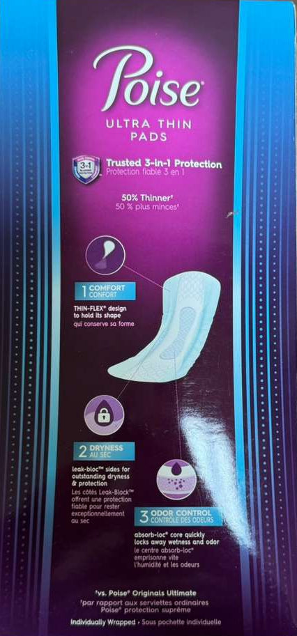 Poise Ultra Thin Incontinence / Bladder Control Pads – Ultimate Absorbency, Long Length, 26 ct (Packaging is slightly damaged!)