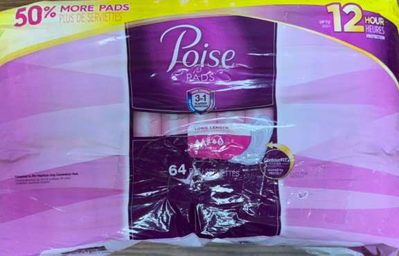 Poise Incontinence Pads, Maximum Absorbency, Long, 64 Count (Packaging is damaged!)
