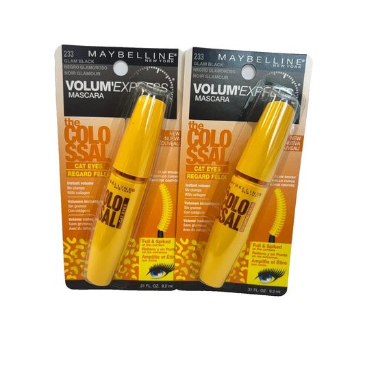 Lot of 2: Maybelline Volume Express Mascara Colossal Cat Eyes #233 Glam Black