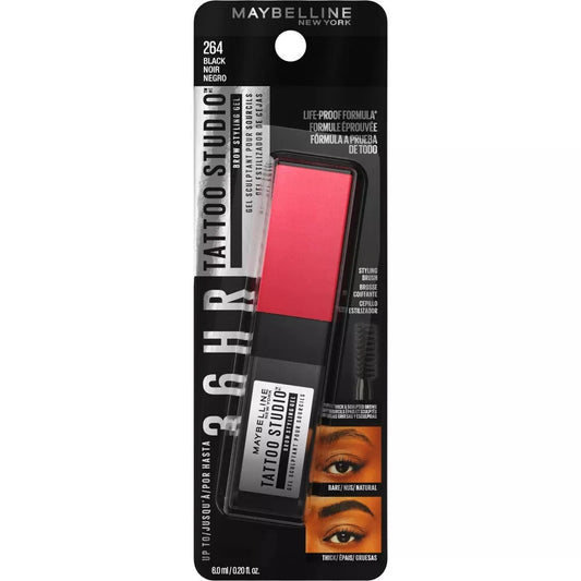 Maybelline Tattoo Studio Styling Brow Gel, 36HR Wear, Black, 0.2 fl oz – (Pack of 12, 24, 36, or 72)