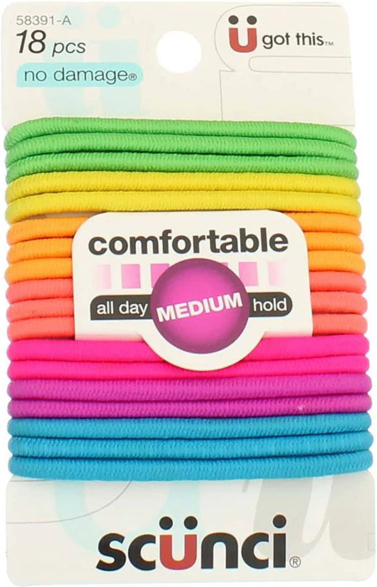 Scunci No Damage All Day Hold Hair Ties Ponytail Holder Elastics Bright Neon 4pk