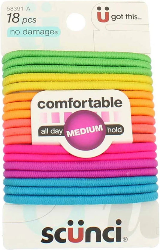 Scunci No Damage All Day Hold Hair Ties Ponytail Holder Elastics Bright Neon 4pk